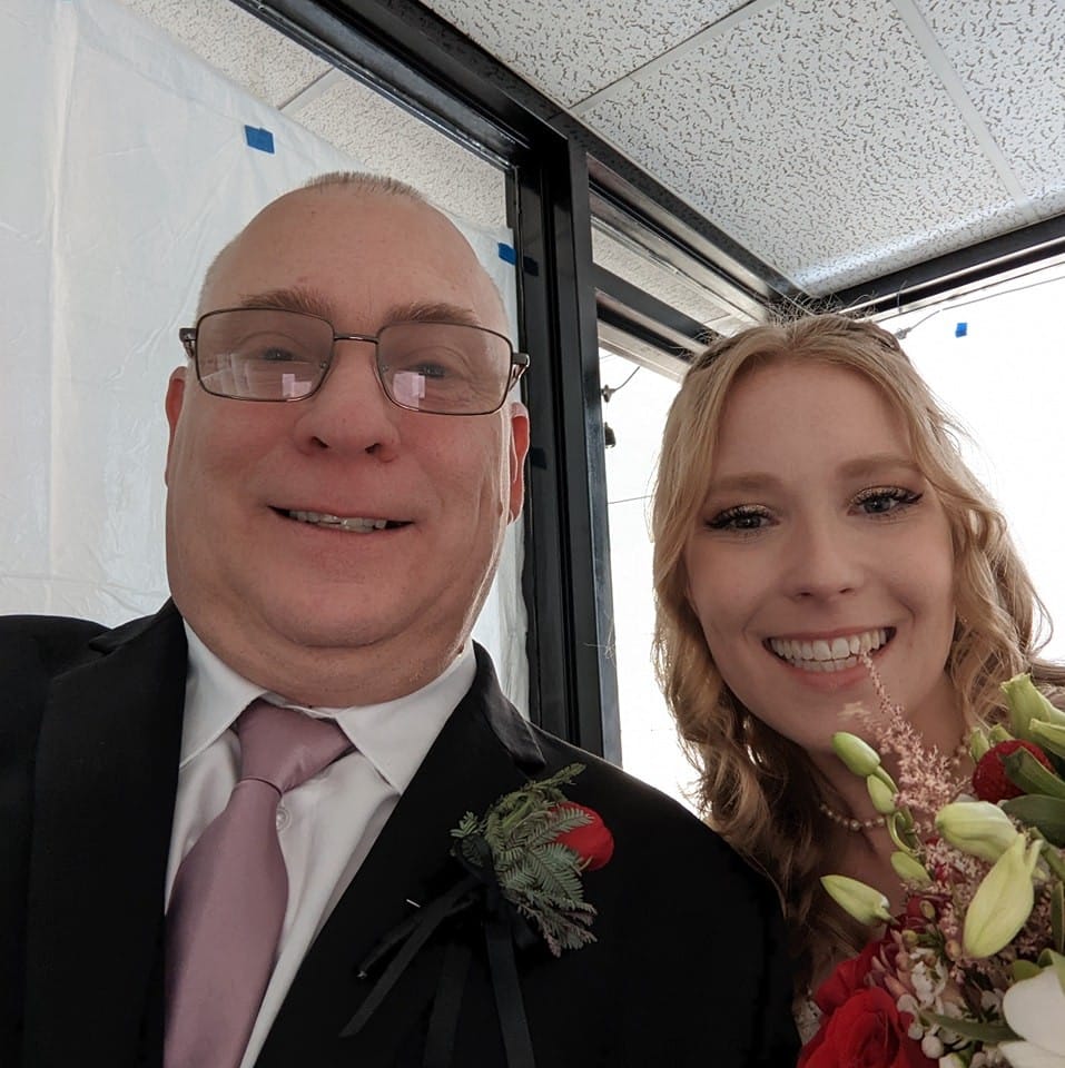 Father of the bride David Ritter with his daughter Rachel McAllister moments before walking her down the isle.