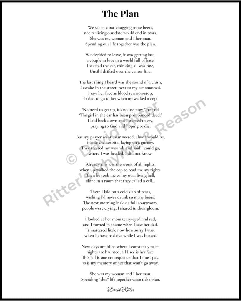 Printable 8x10 version of The Plan poem by David Ritter, featuring watermark and elegant bordered layout, previewing the downloadable file.