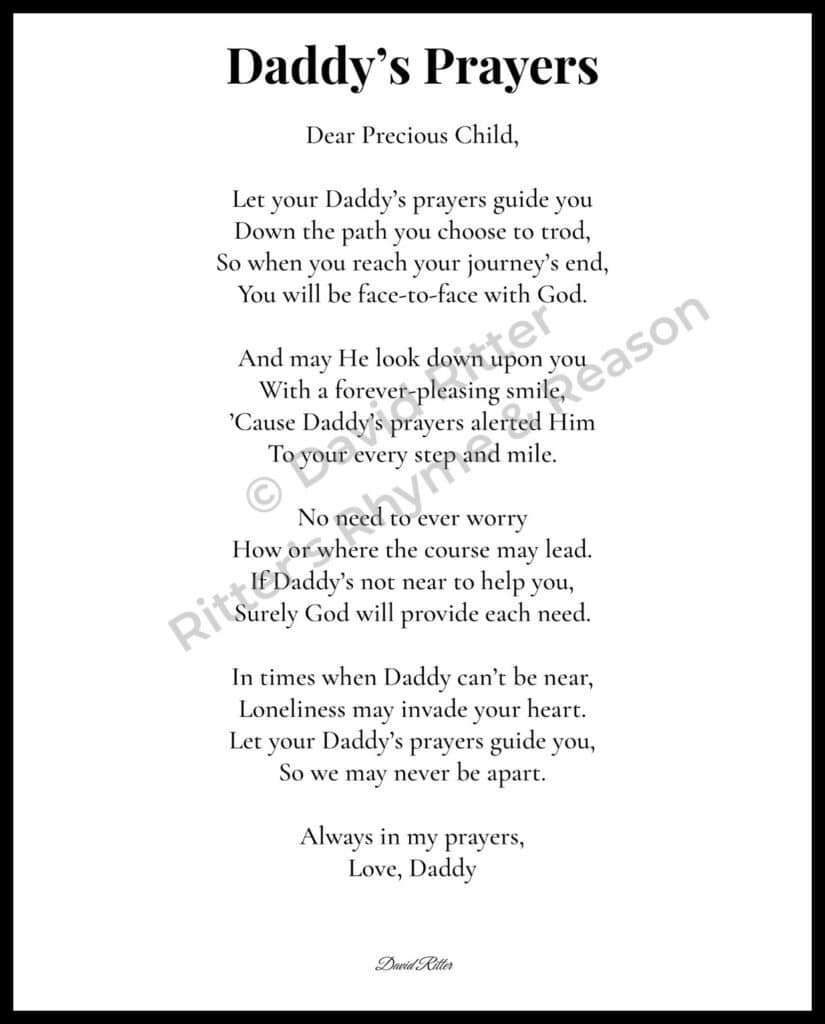 Daddy’s Prayers poem digital print by David Ritter, a Christian poem expressing a father’s love, faith, and hope.