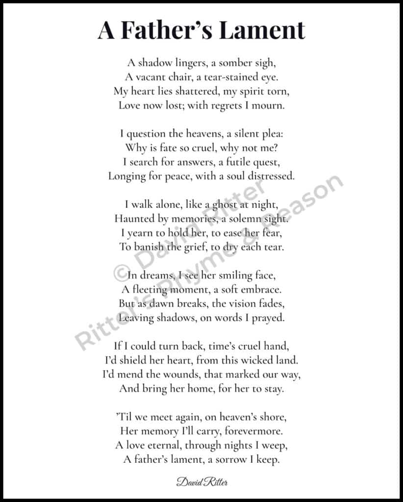 Watermark preview of “A Father’s Lament” poem — 8×10 print layout