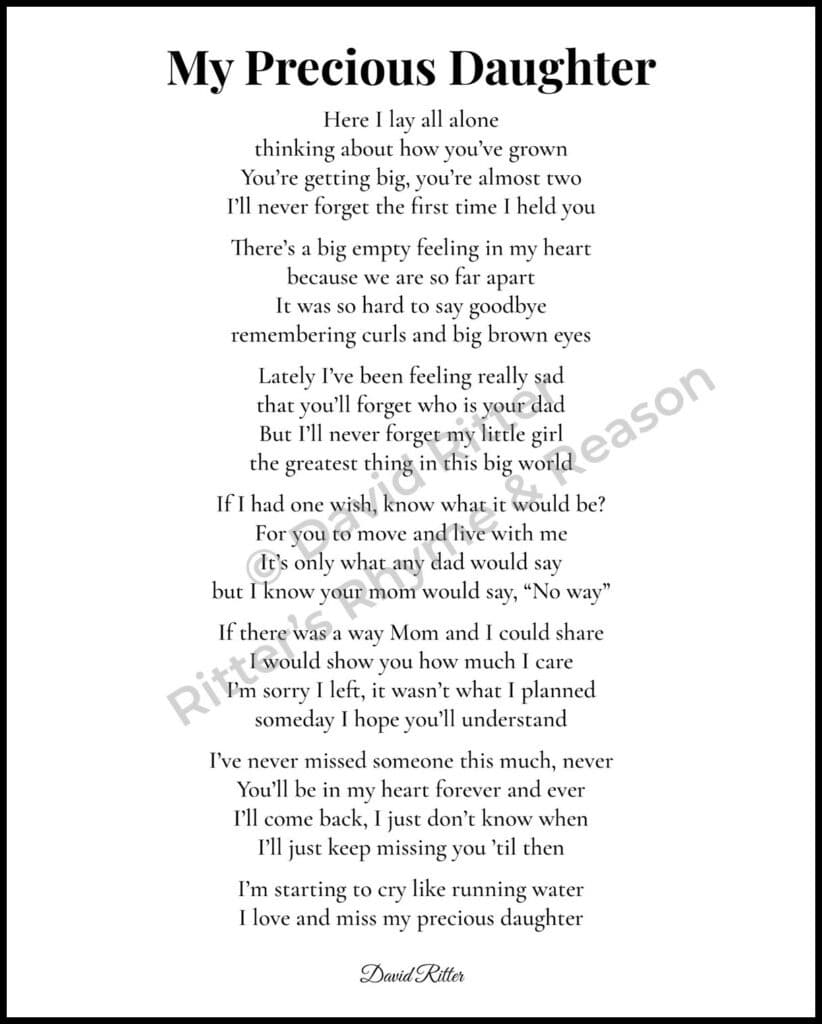 “My Precious Daughter” poem — 8×10 watermark image by David Ritter for printable wall art and personal use.