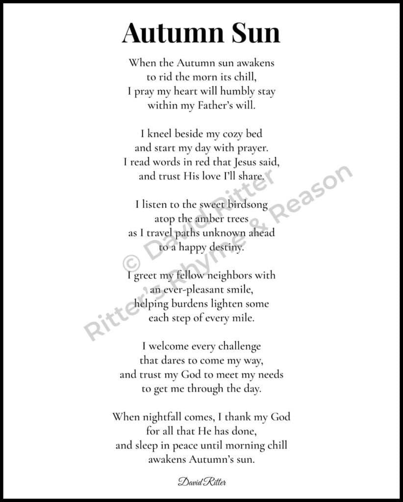Watermark preview of “Autumn Sun” poem — 8×10 print layout by David Ritter
