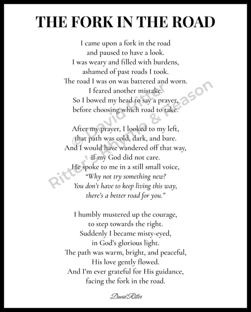 The Fork in the Road poem by David Ritter – inspirational printable wall art digital download, 8x10 watermarked preview