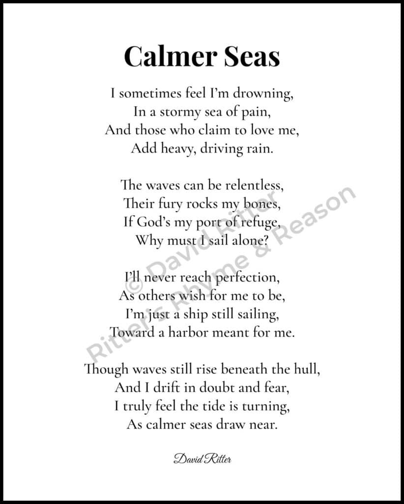 Watermark preview of “Calmer Seas” poem — 8×10 printable poem design