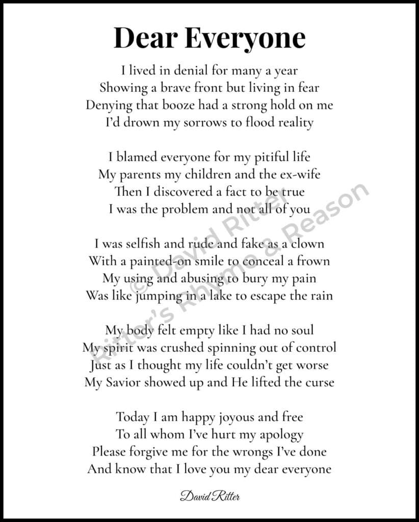 Watermarked 8×10 preview of the poem “Dear Everyone” by David Ritter.
