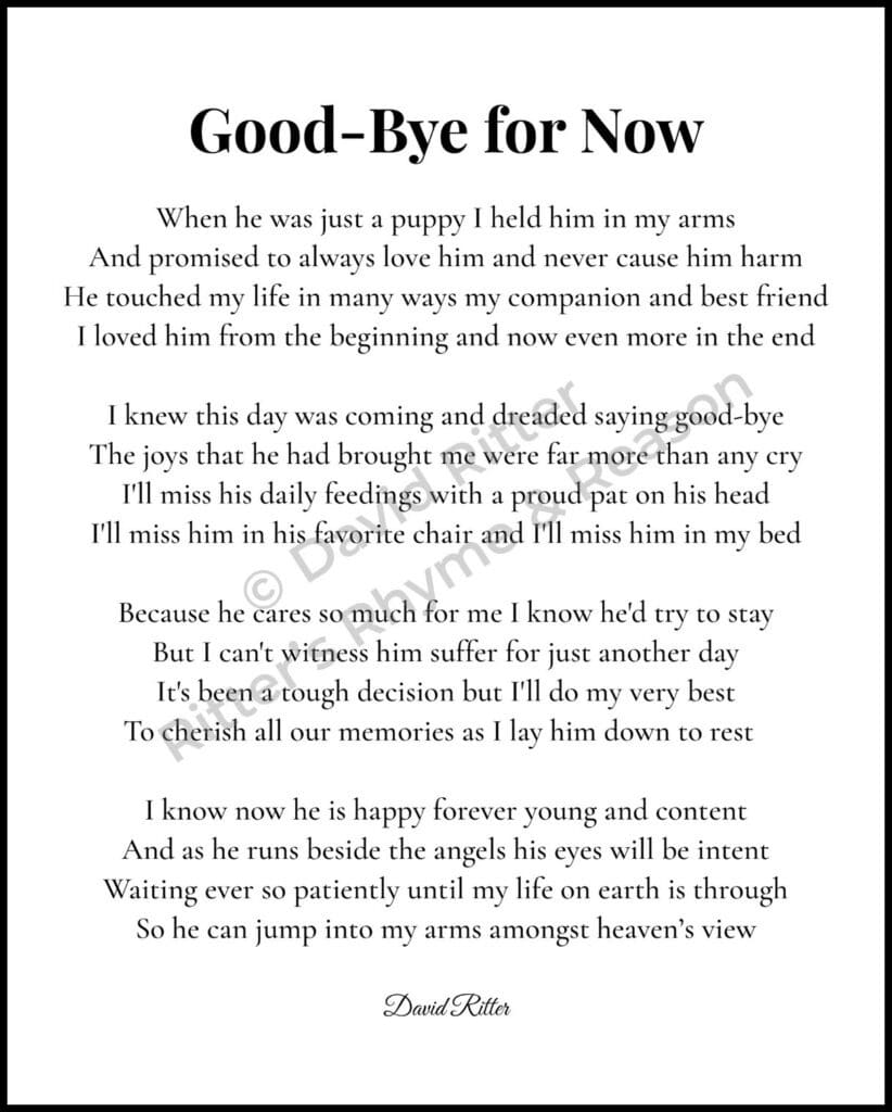 Watermarked 8x10 preview of the poem “Good-Bye for Now” by David Ritter