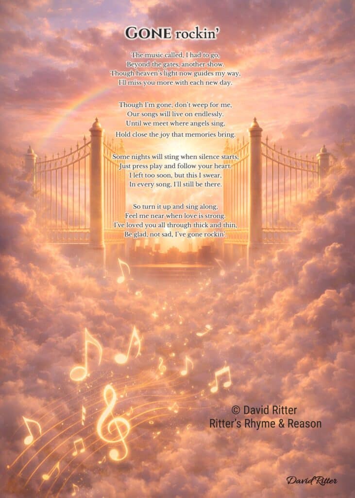 Gone Rockin’ memorial poem printable 5x7 preview
