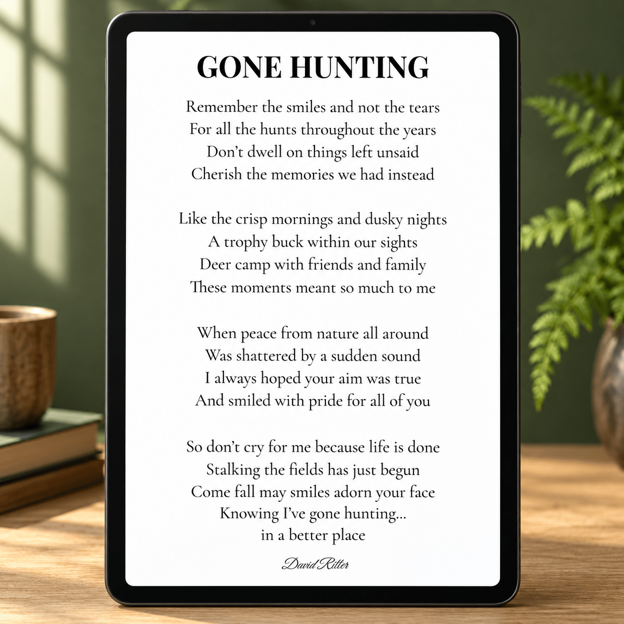Gone Hunting printable sympathy poem honoring someone who loved hunting