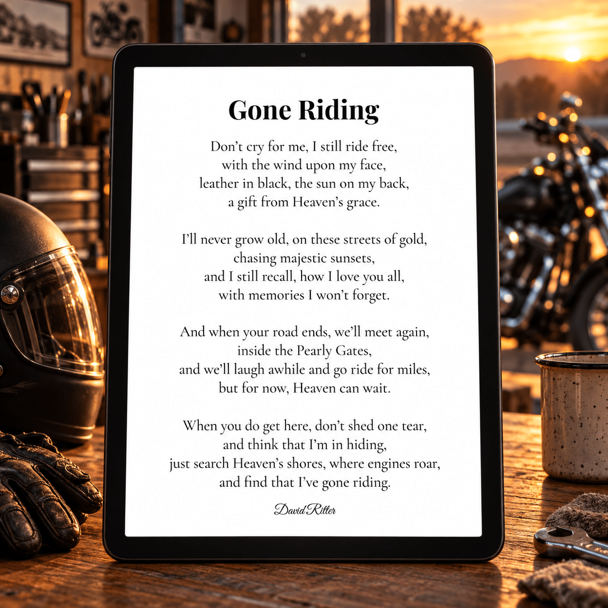 Gone Riding memorial poem displayed as a printable remembrance gift for a horse lover