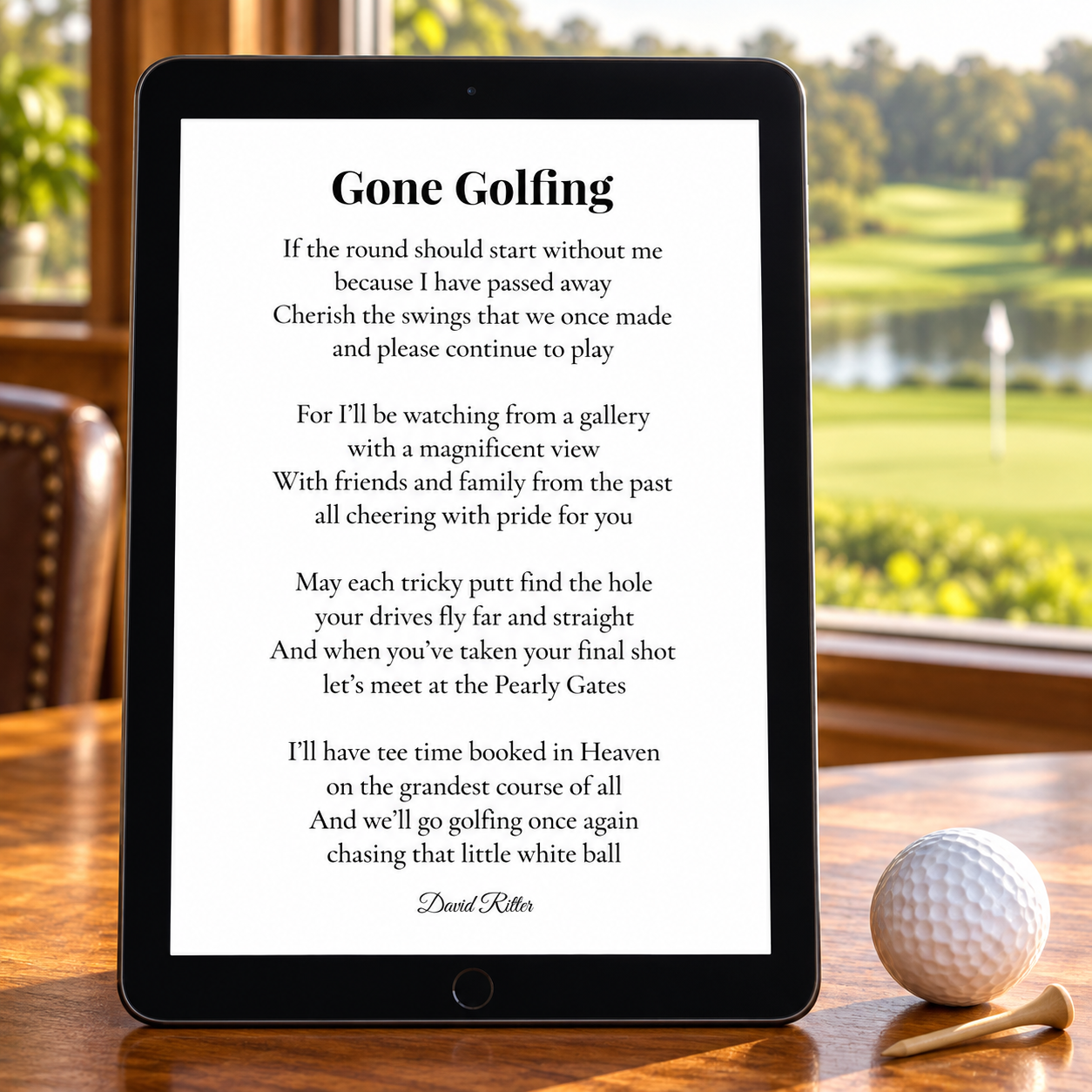 Display example of Gone Golfing poem by David Ritter.