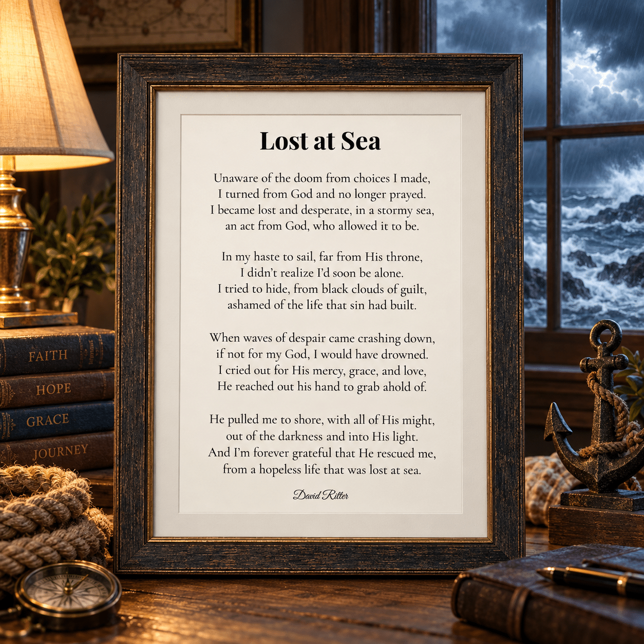 Display example of Lost at Sea poem by David Ritter.