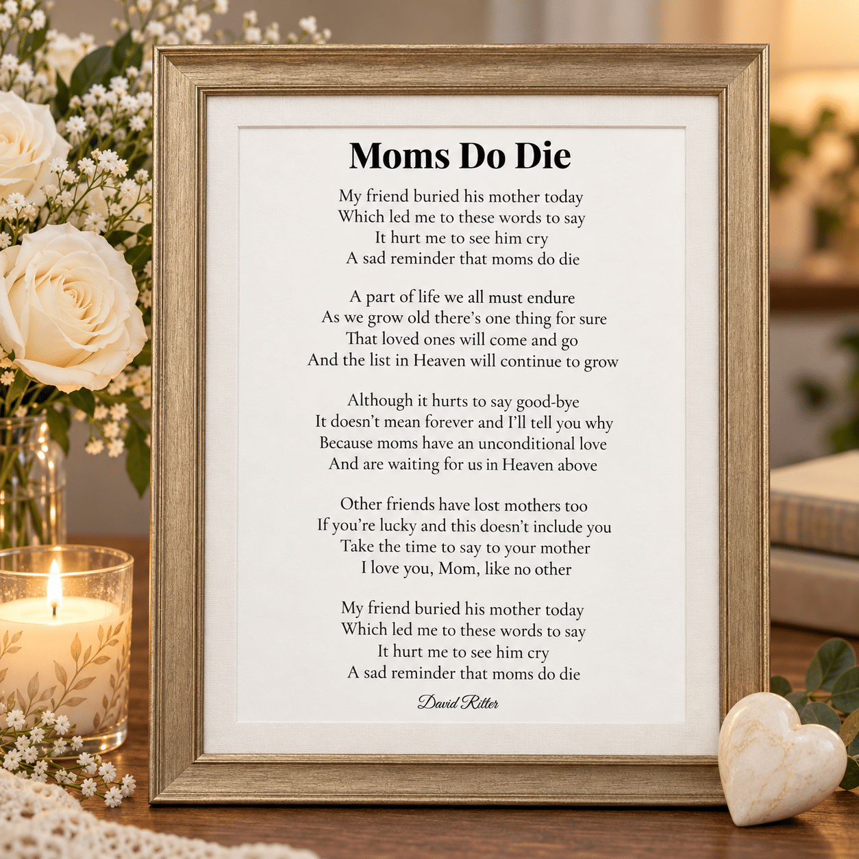 Display example of Moms Do Die poem by David Ritter.
