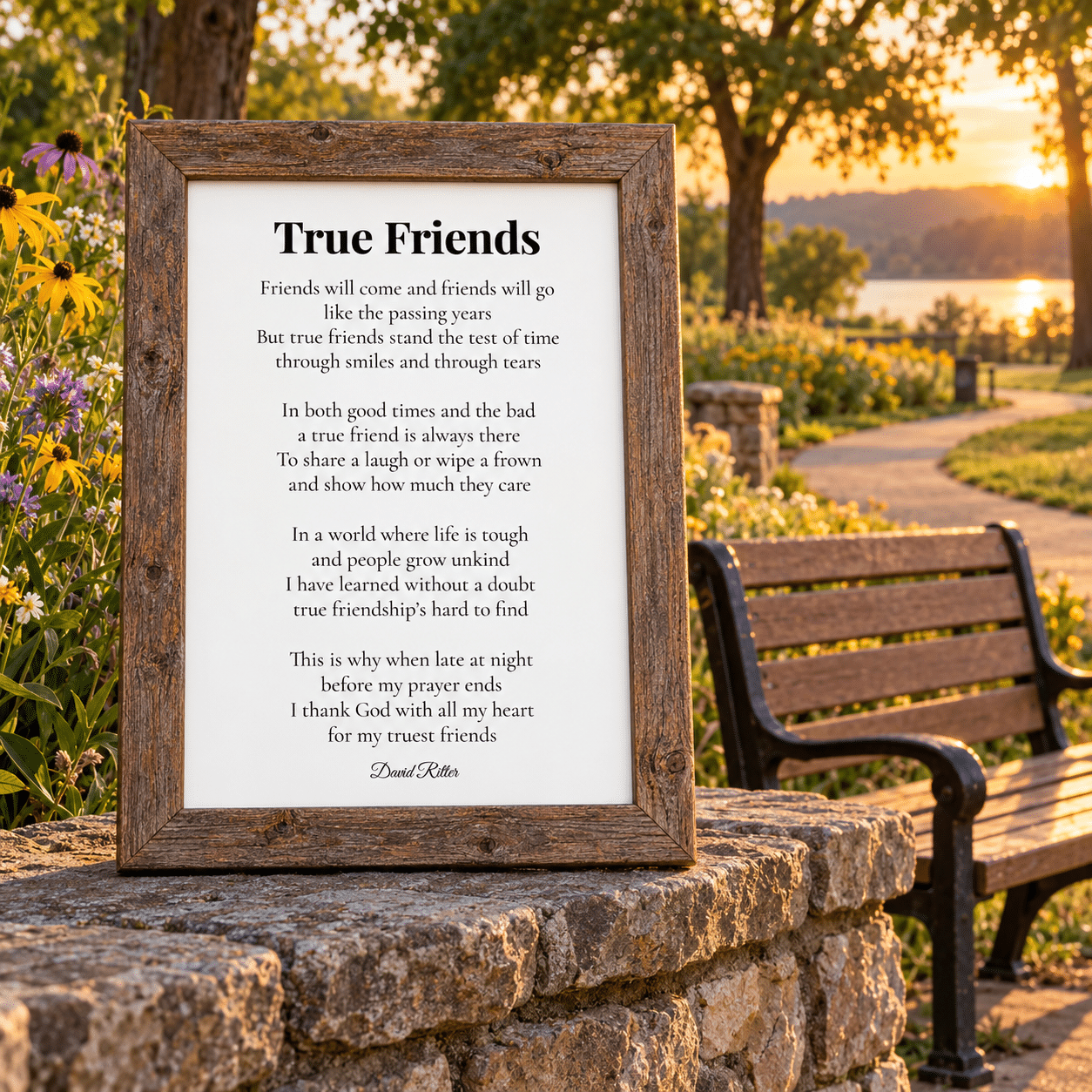 Display example of True Friends poem by David Ritter.