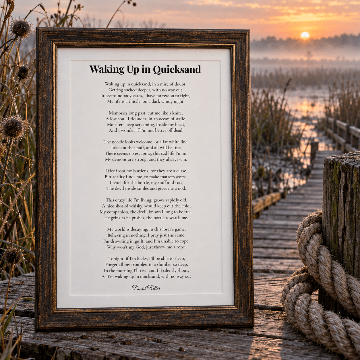 Display example of Waking Up in Quicksand poem by David Ritter.