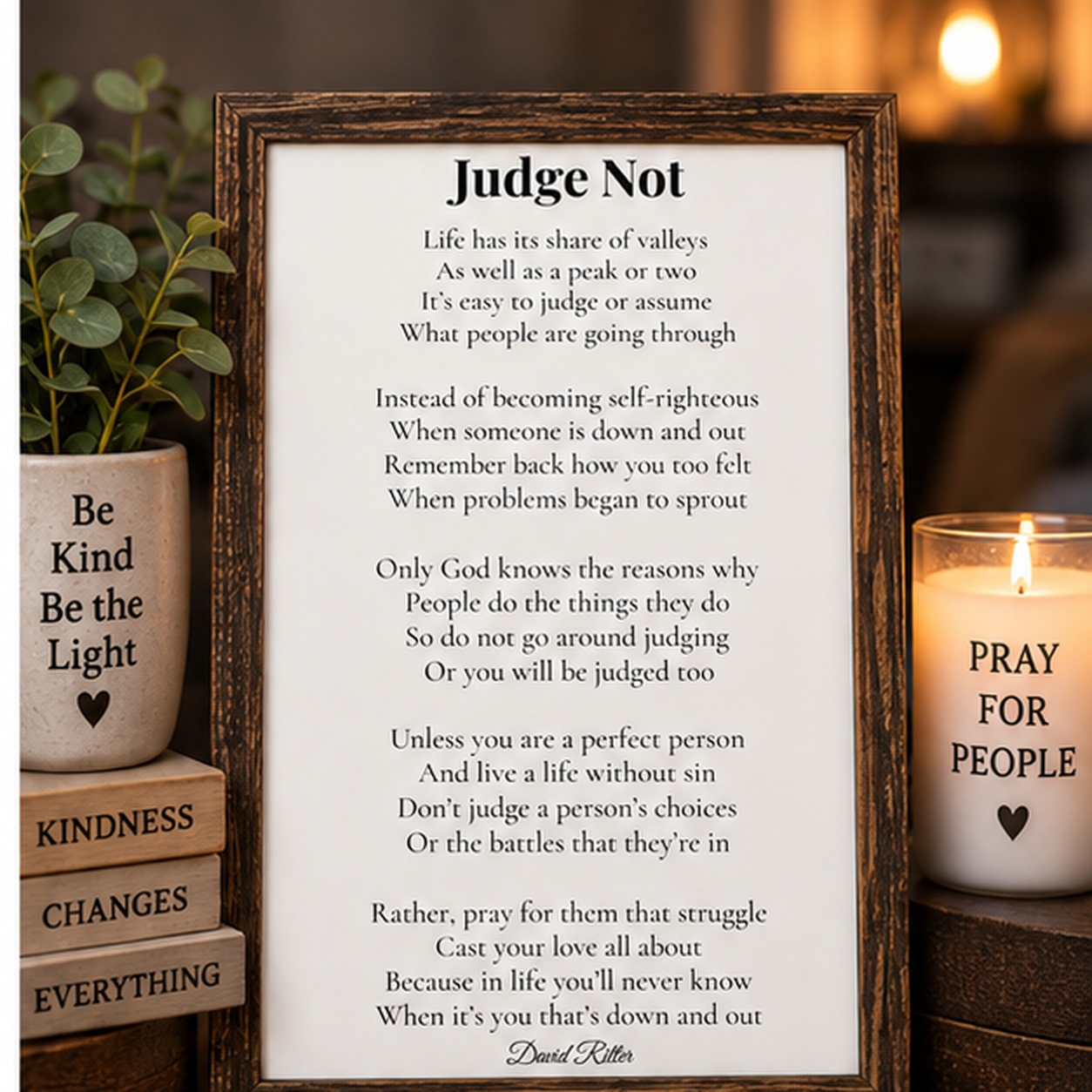 Display example of Judge Not poem by David Ritter.